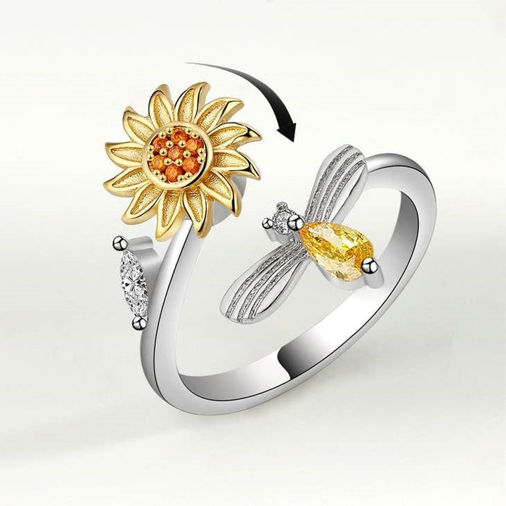 Sunflower Fidget Spinner Ring in 925 Sterling Silver