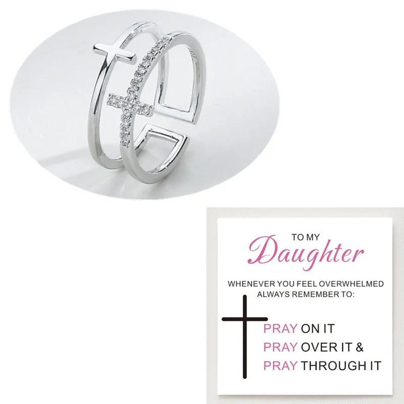 To My Daughter Pray Through It - Double Cross Ring