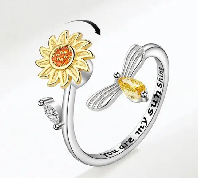 Sunflower Fidget Spinner Ring in 925 Sterling Silver