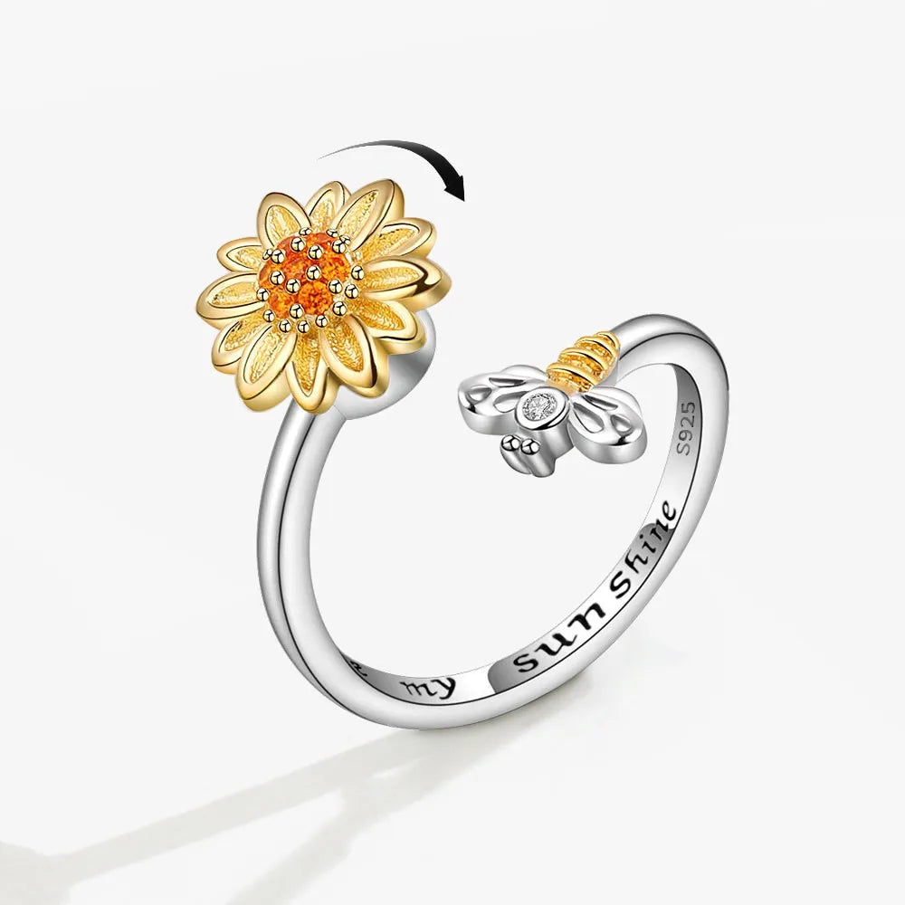 Sunflower Fidget Spinner Ring in 925 Sterling Silver