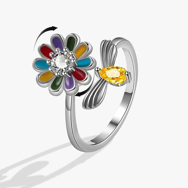 Sunflower Fidget Spinner Ring in 925 Sterling Silver