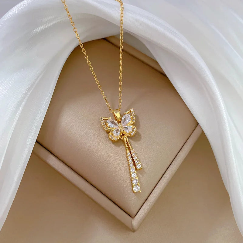 Romantic White Tassel Butterfly Necklace