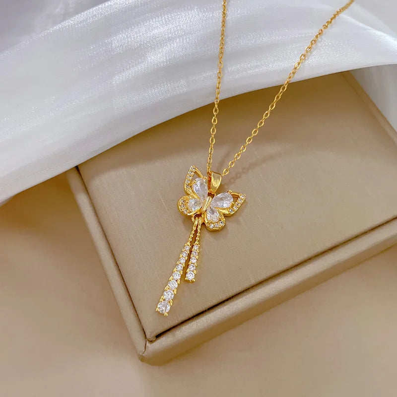 Romantic White Tassel Butterfly Necklace