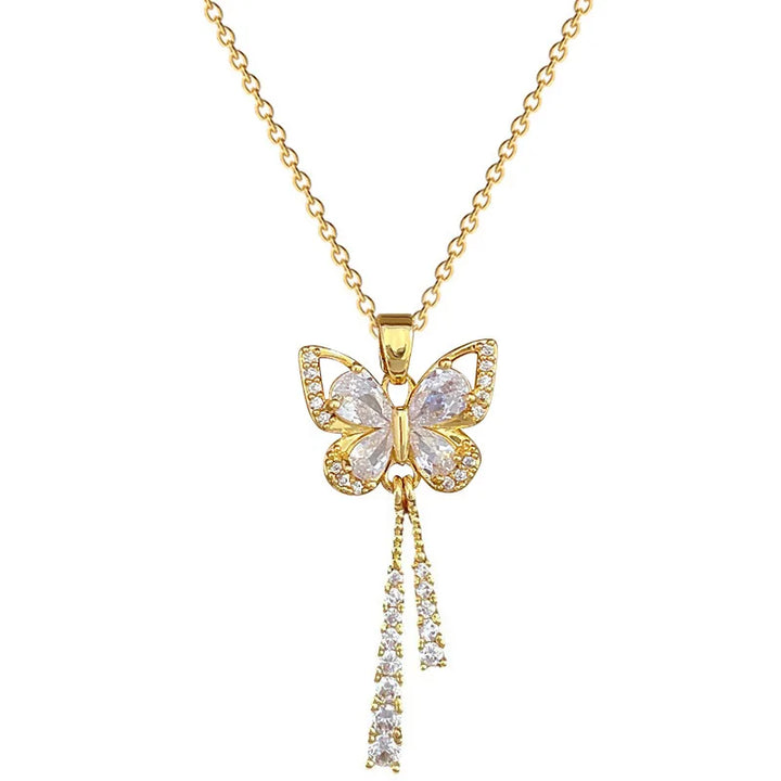 Romantic White Tassel Butterfly Necklace