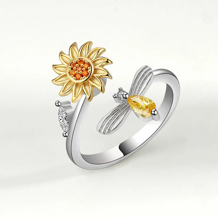 Sunflower Fidget Spinner Ring in 925 Sterling Silver