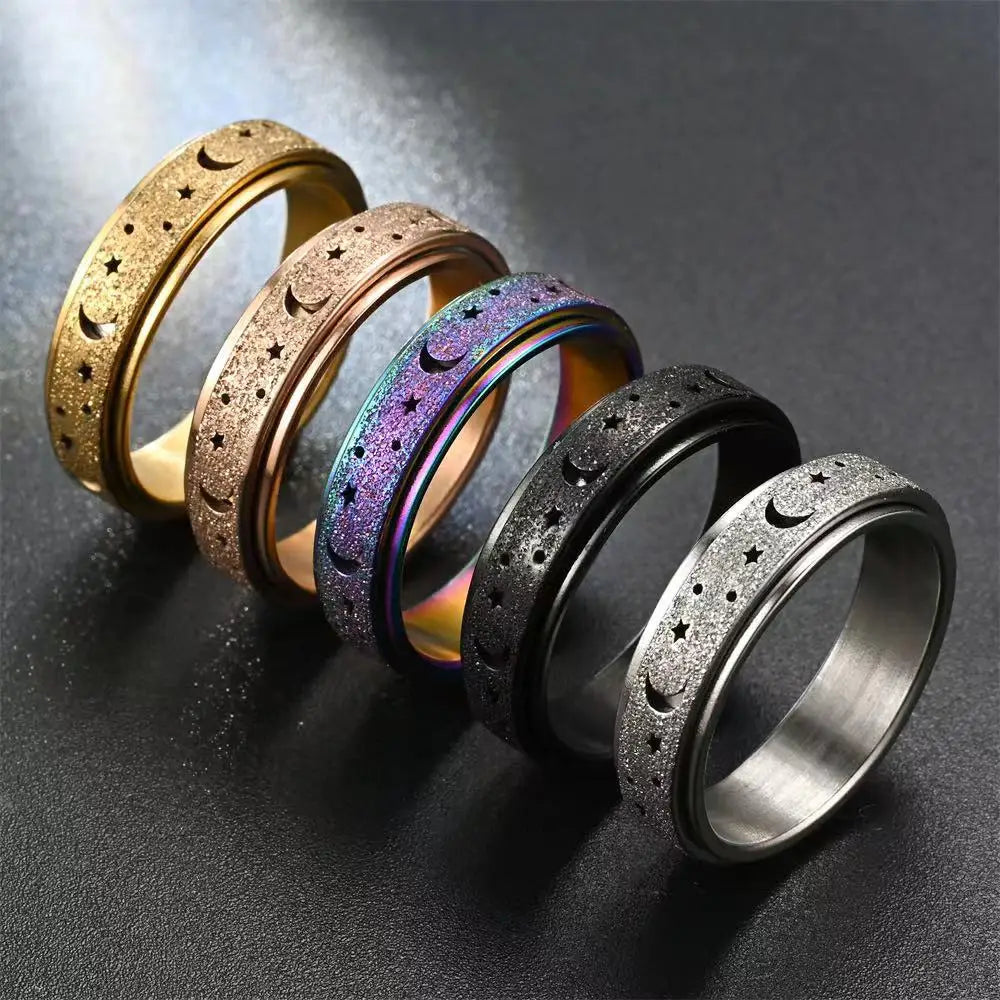 Stainless Steel Moon Star Fidget Rings