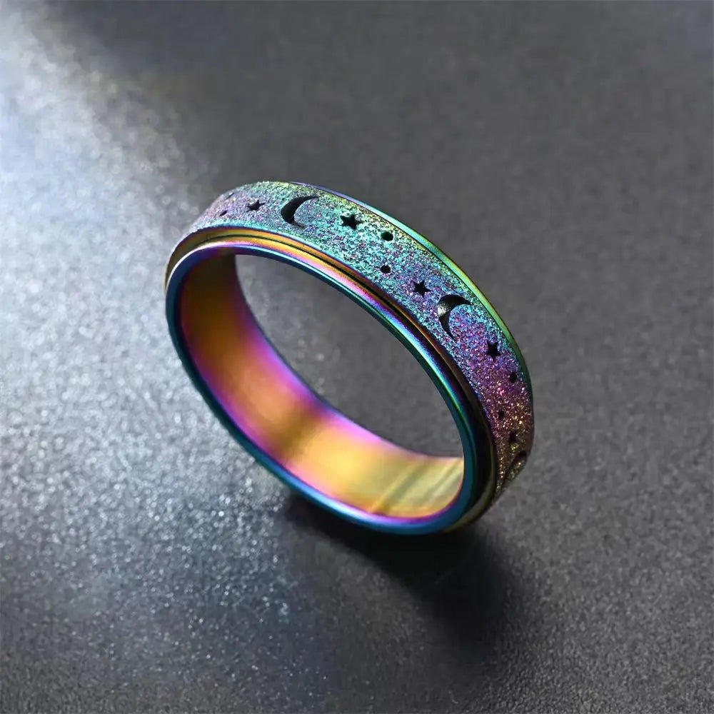 Stainless Steel Moon Star Fidget Rings